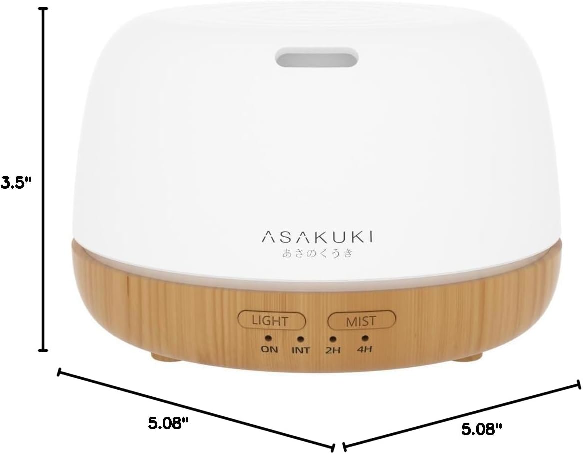 ASAKUKI Essential Oil Diffuser, 300ml Ultrasonic Aromatherapy Oil Humidifier with 7 Colors LED Lights, 2 Mist Mode for Home (Wood Grain)