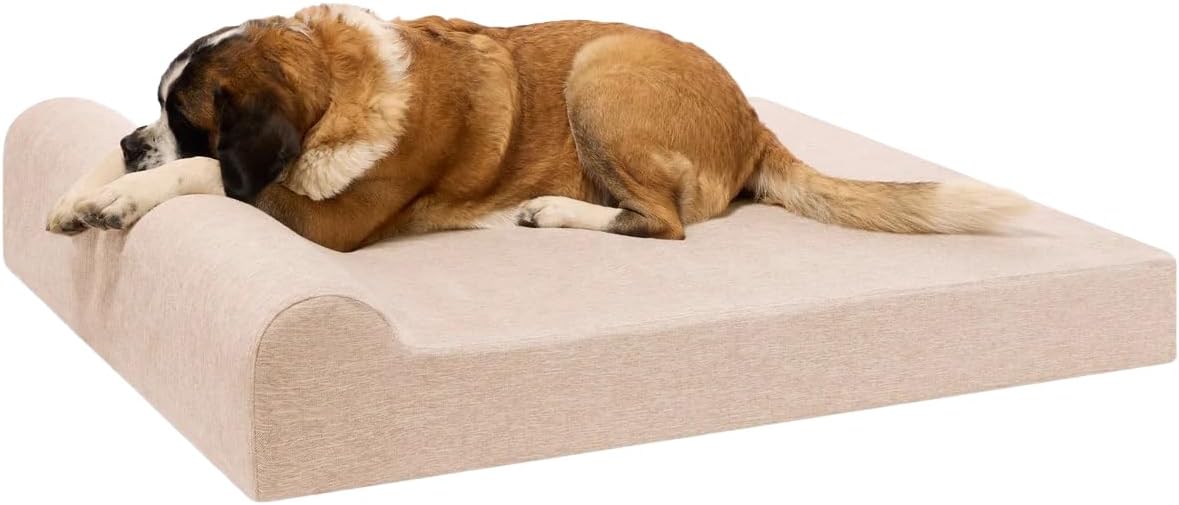 Barker Beds Giant Orthopedic Dog Bed - 7" Pillow Top with Headrest - 100-300 lbs - Memory Foam for Joint Pain & Arthritis - Washable - 60"x48"x7" - Driftwood Linen