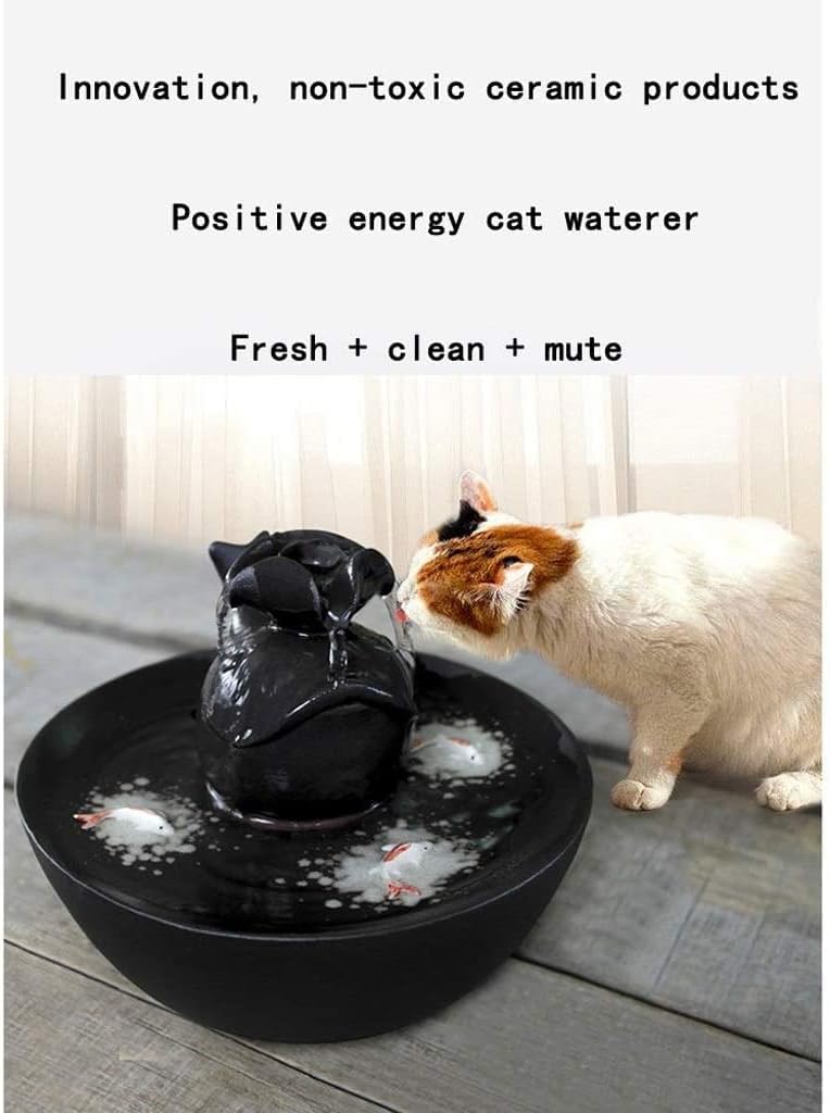 Fountain Pet Water Fountain, 1.5L Dog and Cat Pet Fountain, Ceramic Automatic Pet Water Dispenser with Filter,Ultra Quiet Pump Pet Water Dispenser (Color : Brown)