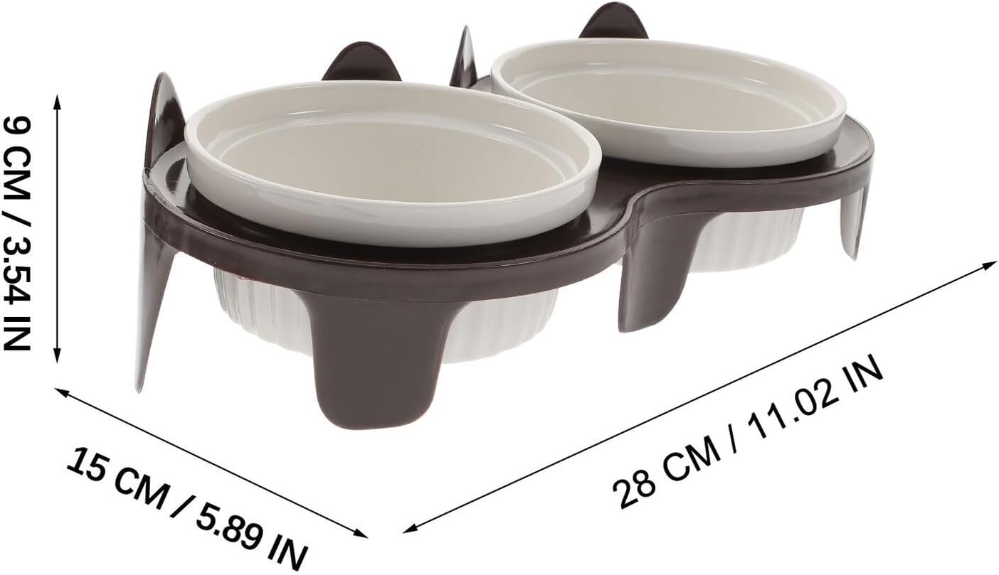 PRETYZOOM Ceramic Elevated Cat Feeding Bowl Set Thick Brown Bowls Sturdy Stand Indoor Cats Kittens