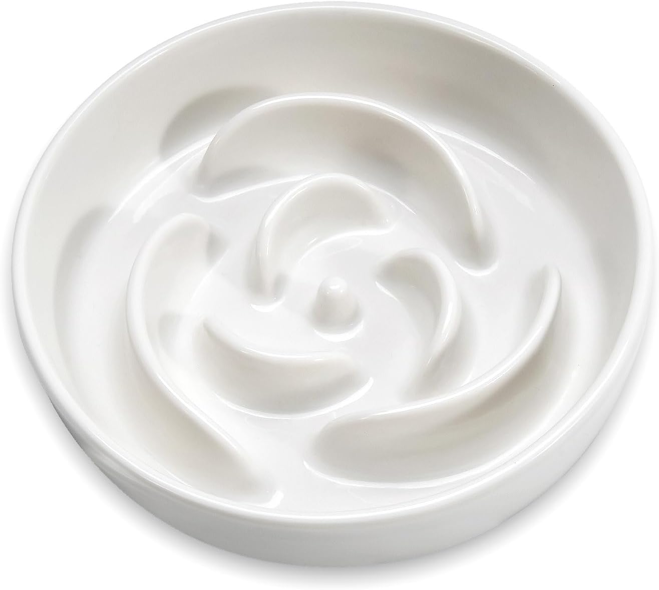 Slow Feeder Dog Bowls, 7.6inch Ceramic Dog Bowls, Fun Slow Eater Bowl for Small Medium Breed, Maze Puppy Slow Feeder for Fast Eaters to Control Eating, White