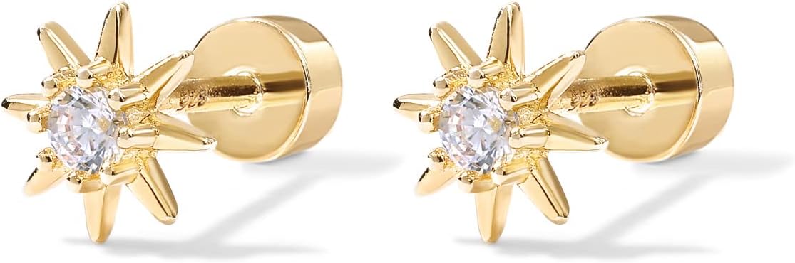 PAVOI 14K Gold Plated Flat Back Earrings | Solid 925 Sterling Silver Posts | Helix Cartilage Earrings for Women | Cubic Zirconia Stud Earrings | Trending Fashion Jewelry