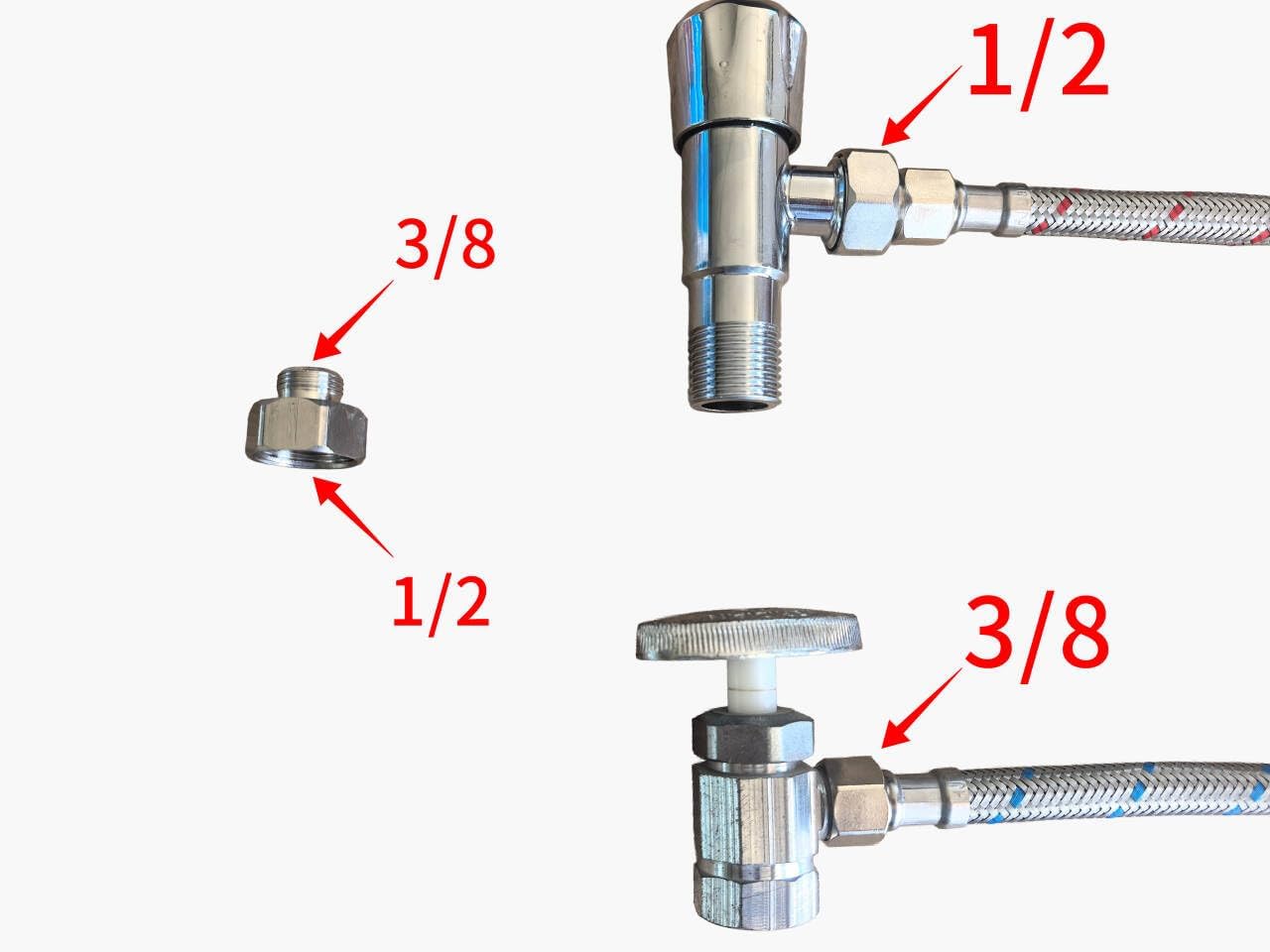 Klabb 32-Inch Stainless Steel Braided Faucet Supply Line, 3/8" Compression Inlet with 1/2" Adapter and M10 Faucet Connection for Bathroom & Kitchen Sinks