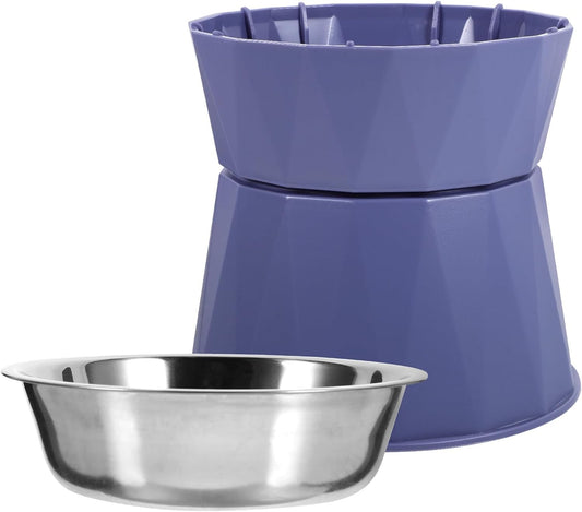 PRETYZOOM Adjustable Elevated Cat Bowls with Non-Slip Stand Blue Raised Pet Food and Water Bowls for Indoor Cats