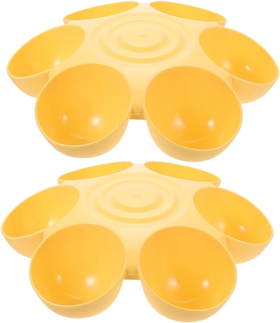 Milisten 2pcs Flower Petal Shaped Pet Feeder Bowls, 6-Compartment Plastic Food and Water Dishes, Non-Skid Reusable Indoor Cat and Dog Feeding Supplies, Portable Yellow Bowls for Multi-pet
