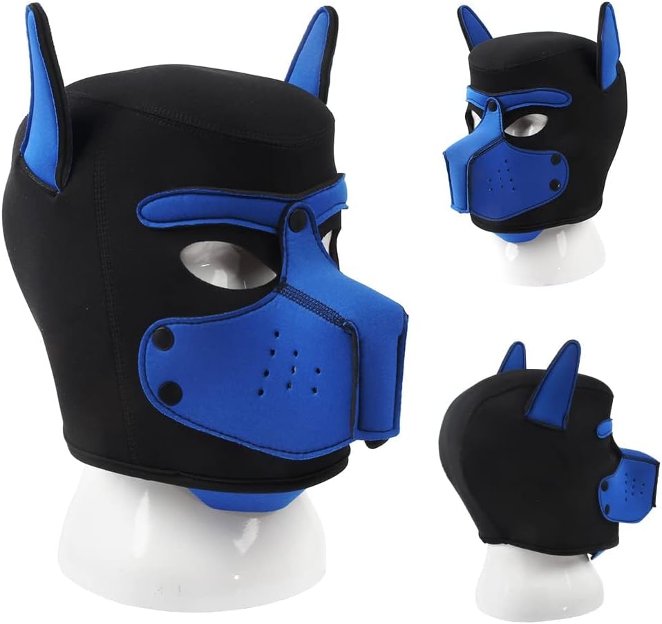 Neoprene Dog Full Face Puppy Mask with Removable Pup Hood - Comfortable and Durable Design (D-Blue)