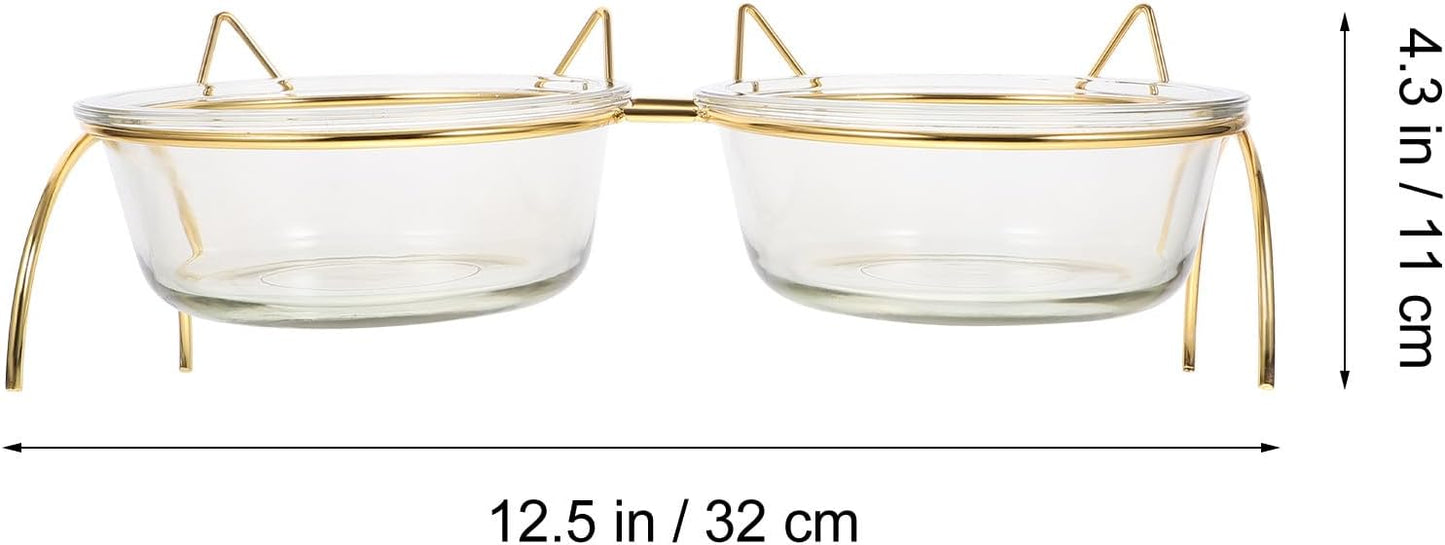 PRETYZOOM Raised Cat Bowls Set with Angled Bowls and Double Iron Stand, High Base Pet Food Feeder and Water Feeder for Cats, Neck Protection Design for Comfortable Feeding