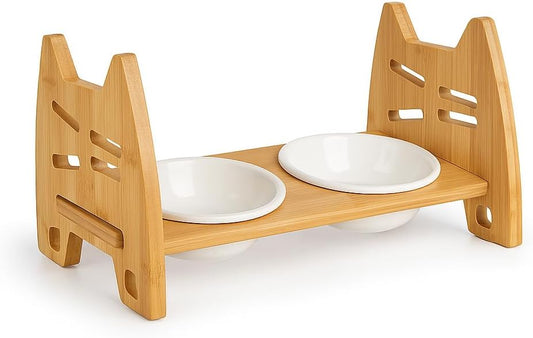 Elevated Dog Bowl Stand with 15° tilt, Adjustable Raised Dog Bowl, Ceramic Bowls, Non-Slip Feet, Foldable Design for Small Dogs and Cats, Slow Feeder Dog Bowls, Better Feeding Posture, Puppy Bowl