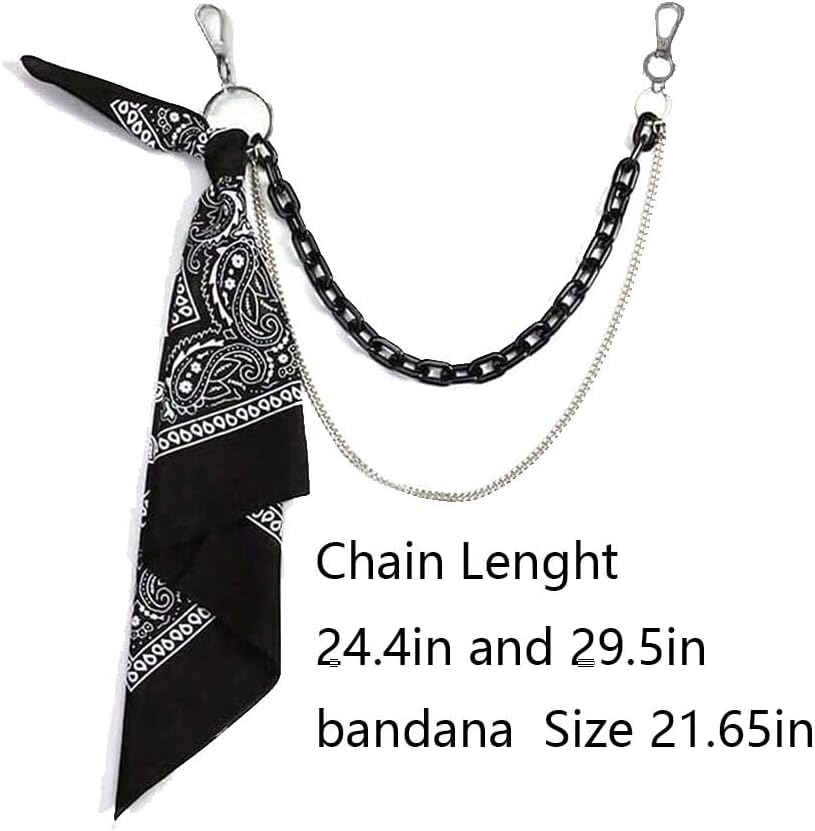 Punk Hip Hop Jean Pants Chain Belt Waist Chains Bandana Acrylic Keychain