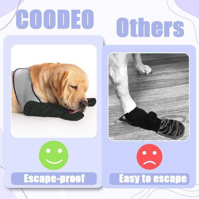 COODEO Dog Socks & Paw Protectors - Front Paws Only, Non-Slip Waterproof Dog Boots to Prevent Paw Licking, Protect Wounds & Aids Post-Surgery Recovery (Grey, M)