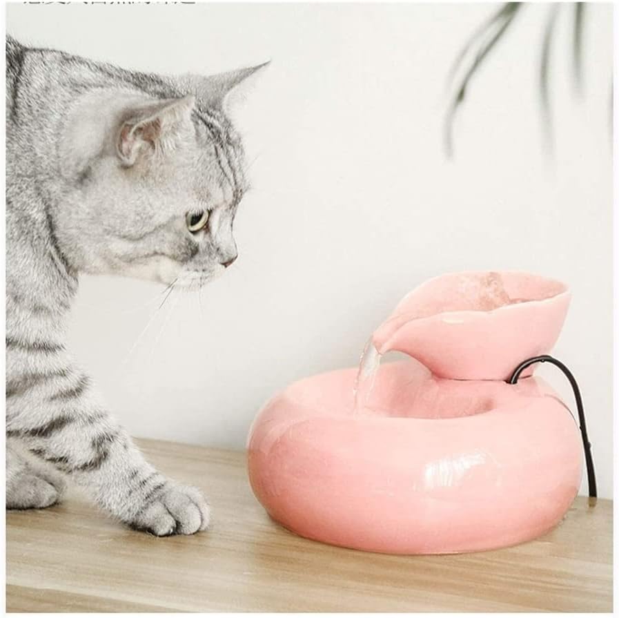 Fountain Pet Suppties Cat Water Dispenser Ceramics Pet Water Fountain Automatic Circulation Water Flowing Fountain for Cat Dog Filtered Water Super Quiet Pet Water Dispenser (Color : Pink)