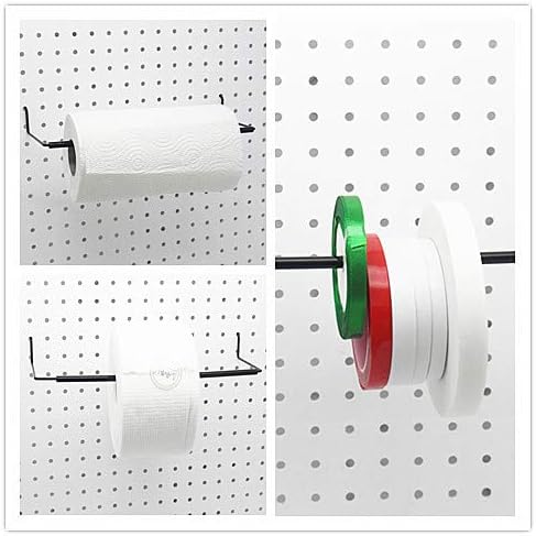 Paper Towel Holder for Pegboard, Extendable, Fit Any Standard Pegboard, Peg Board Organization Accessory Hook for Workshop, Garage, Kitchen, Laundry Room, Bathroom 2 Packs, Black (2 PCS)