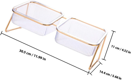 Milisten Elevated Double Raised Cat Bowl with Bowls and Metal Stand, Tilted Design for Spine Protection, Compact Pet Feeding Water Dish for Indoor Cats and Small Dogs