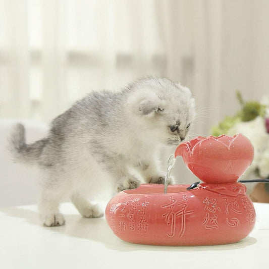 Cat Water Fountain Ultra-Quiet Pet Water Dispenser Ceramic Material Automatic Circulation Filter 450ml (Color : Blue) (Pink)