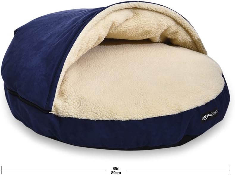 AmazonBasics 개와 고양이를 위한 반려동물 동굴 침대, 탈착식 둥지 동굴 커버, 최대 13.6kg(30파운드) 애완동물에 적합, 88.9 x 88.9 x 33cm(35 x 35 x 13인치), 블루