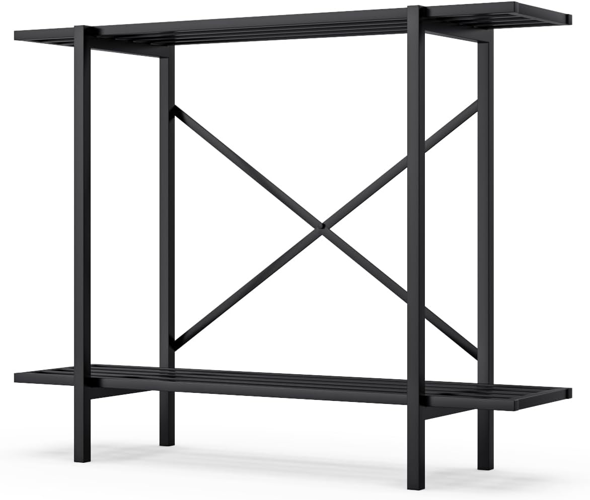 Zhongma 2 Tier Window Height Metal Sturdy Heavy Plant Stand, Narrow Plant Stand Indoor and Outdoor, L35.43 x W10.3 x H27.5 inch, 440 LBS Capacity & Heavy Duty Construction