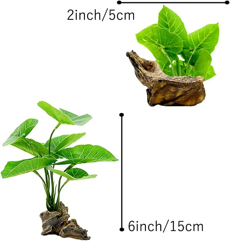 Smoothedo-Pets Fish Tank Decor Aquarium Decorations Ornaments Betta Leaf pad Hammock 6inch Plastic Artificial Plant Goldfish Fish Hides Small Tank/Reptiles Plants Driftwood (Green-Type-A)
