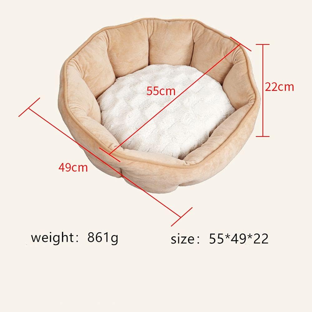 Pet Bed Large Portable Dog Cat Bed House Winter Warm Shell Nest Cat Sleeping Beds Soft Plush Dog Basket Cushion for Puppy Cats Supplies Cozy Soft (Color : Khaki)
