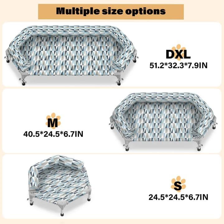 Orthopedic Dog Bed - Beds Bolster,Cooling Elevated Dog Beds with Metal Frame,Raised Dogs Bed,Easy to Assemble,Up to 130 lbs,X-Large (51" L x 32.3" W x 7.8" Th)