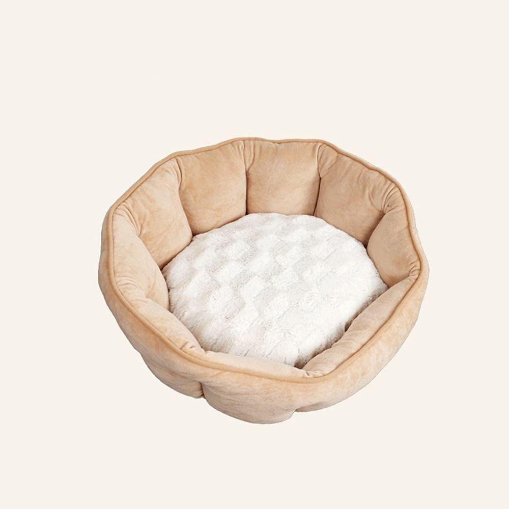 Pet Bed Large Portable Dog Cat Bed House Winter Warm Shell Nest Cat Sleeping Beds Soft Plush Dog Basket Cushion for Puppy Cats Supplies Cozy Soft (Color : Khaki)