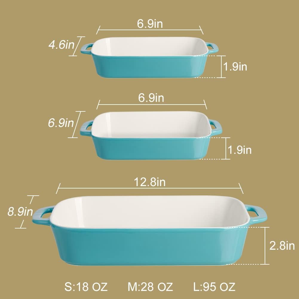 Sweejar Ceramic Bakeware Set, Rectangular Baking Dish for Cooking, Kitchen, Cake Dinner, Banquet and Daily Use, Casserole Dishes for Oven Porcelain Baking Pans (Jade)