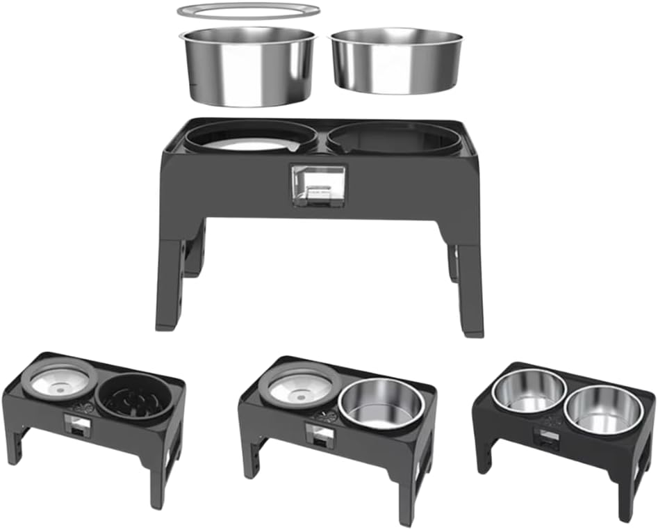 Adjustable Elevated Dog Bowls — Premium Stainless Steel, 4 Height Levels, Spill-Proof, No Tool Assemble, Foldable Feeding System for Dogs of Small, Medium, Large, and XLarge