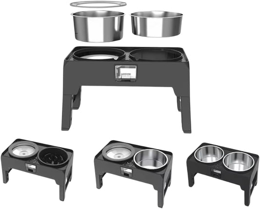 Adjustable Elevated Dog Bowls — Premium Stainless Steel, 4 Height Levels, Spill-Proof, No Tool Assemble, Foldable Feeding System for Dogs of Small, Medium, Large, and XLarge