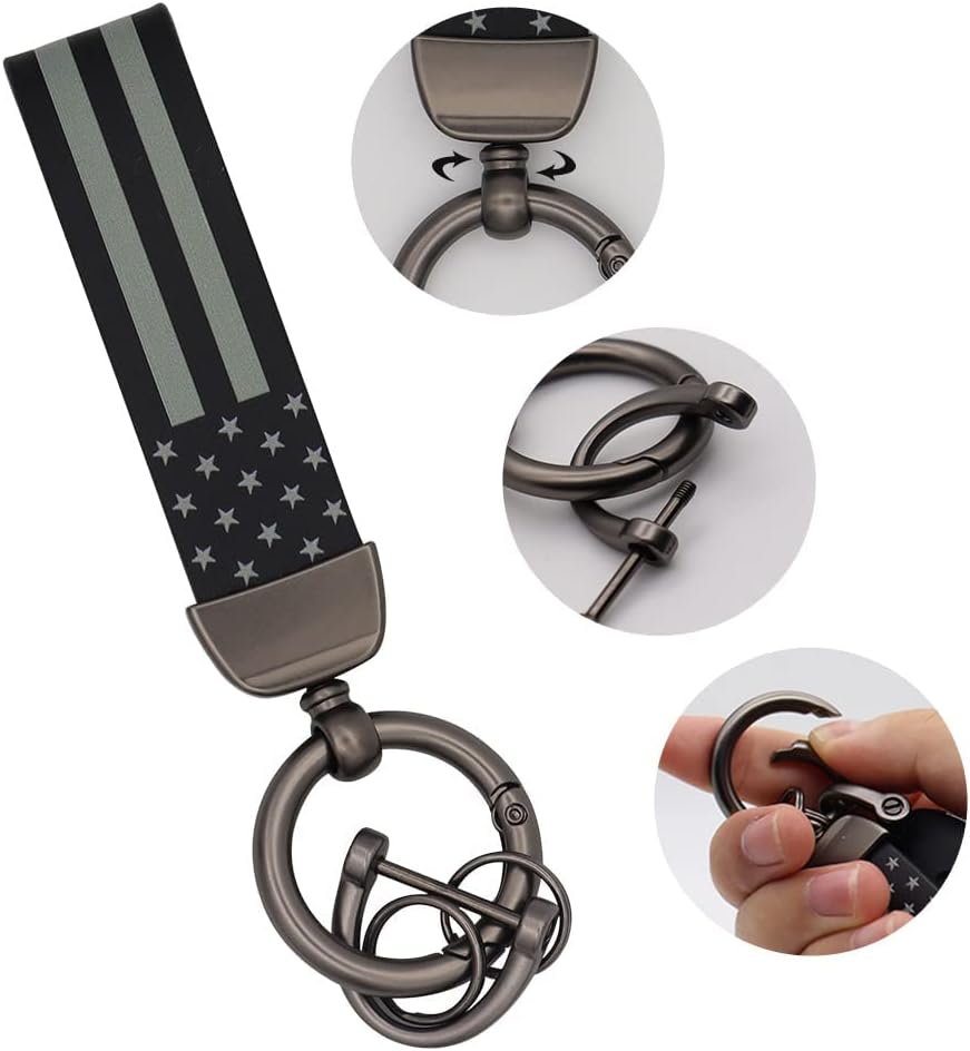 Elegananccy American USA Flag Car Keychain with Zinc Alloy Ring, Men Car Accessories