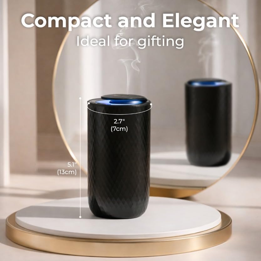 Waterless Essential Oil Diffuser – Portable Cordless Aromatherapy Diffuser for Home, Car, Office – 3 Mist Levels - 4 Timer Modes - 15ml Oil Capacity - USB-C Rechargeable