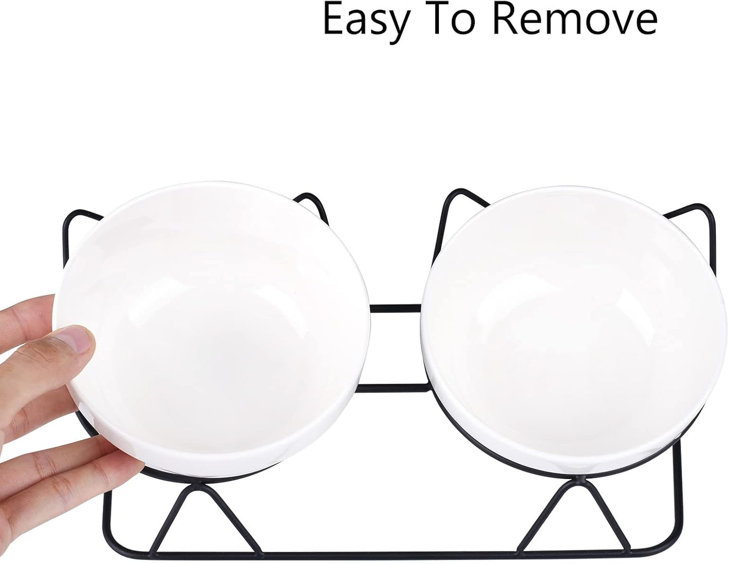 Cat Bowls, Double Ceramic Pet Bowls with 15°Tilted Raised Stand for Food and Water, Anti Vomiting Dish Feeder, Perfect Puppy Cats Small Dogs(Black Stand), LLNVBP1966