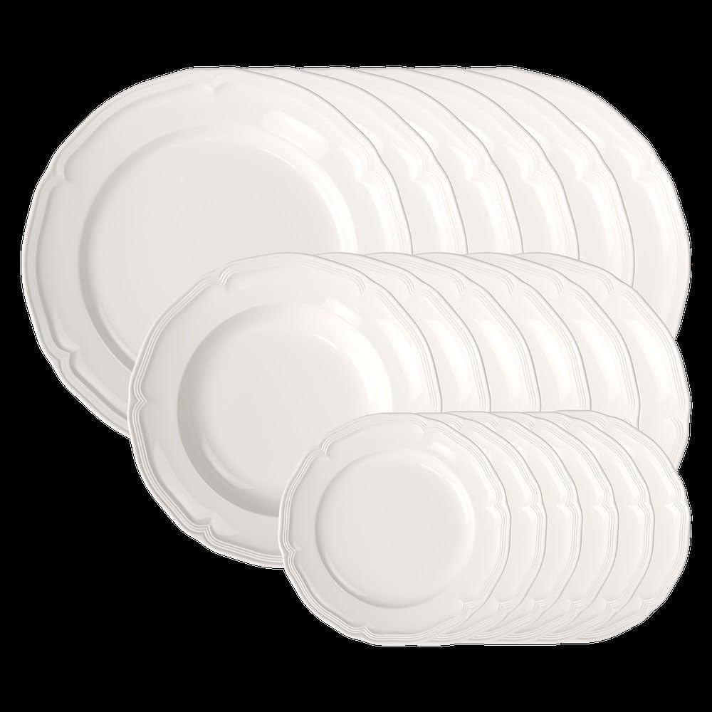 Villeroy & Boch Manoir Collection 18-Piece Dinnerware Set, Plates & Bowls, Premium Porcelain, Made in Germany, Dishwasher & Microwave Safe, Rich, Creamy White