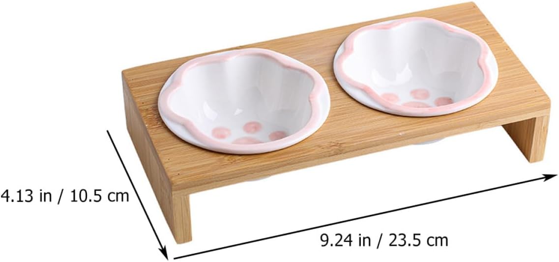 Milisten Elevated Cat Bowl with Stand and Ceramic Bowls, Whisker-Friendly Raised Feeding Station for Indoor Cats and Kittens
