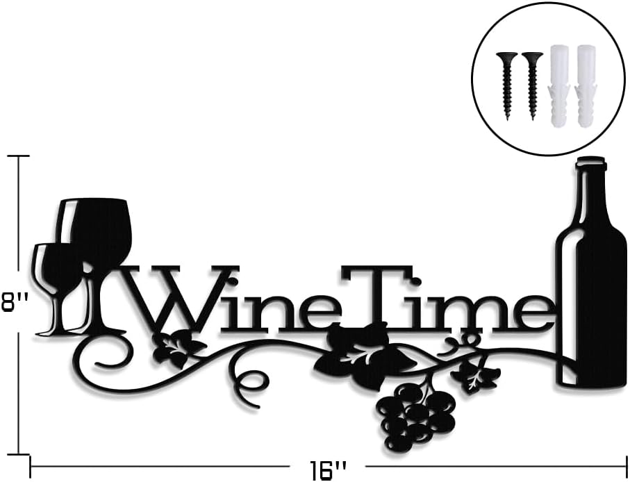 XORT Metal Wine Sign, Bar Metal Sign, Metal Kitchen Wall Decor, Vino Lover Metal Wall Art Decorative Home Restaurant Bar (Black - 16 x 8 Inch)