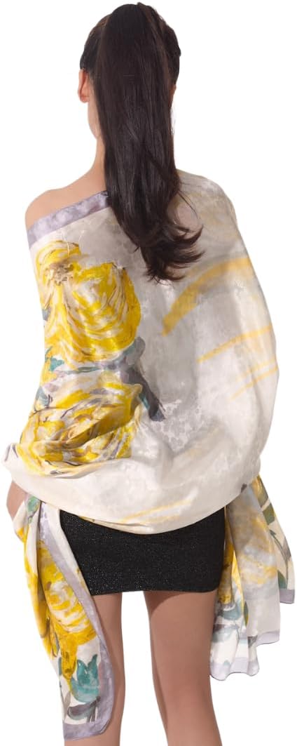 Extra Large Silk Scarf for Women 100% Mulberry Silk Shawl Wrap Oversized Jacquard Floral Scarves with Elegant Gift Box