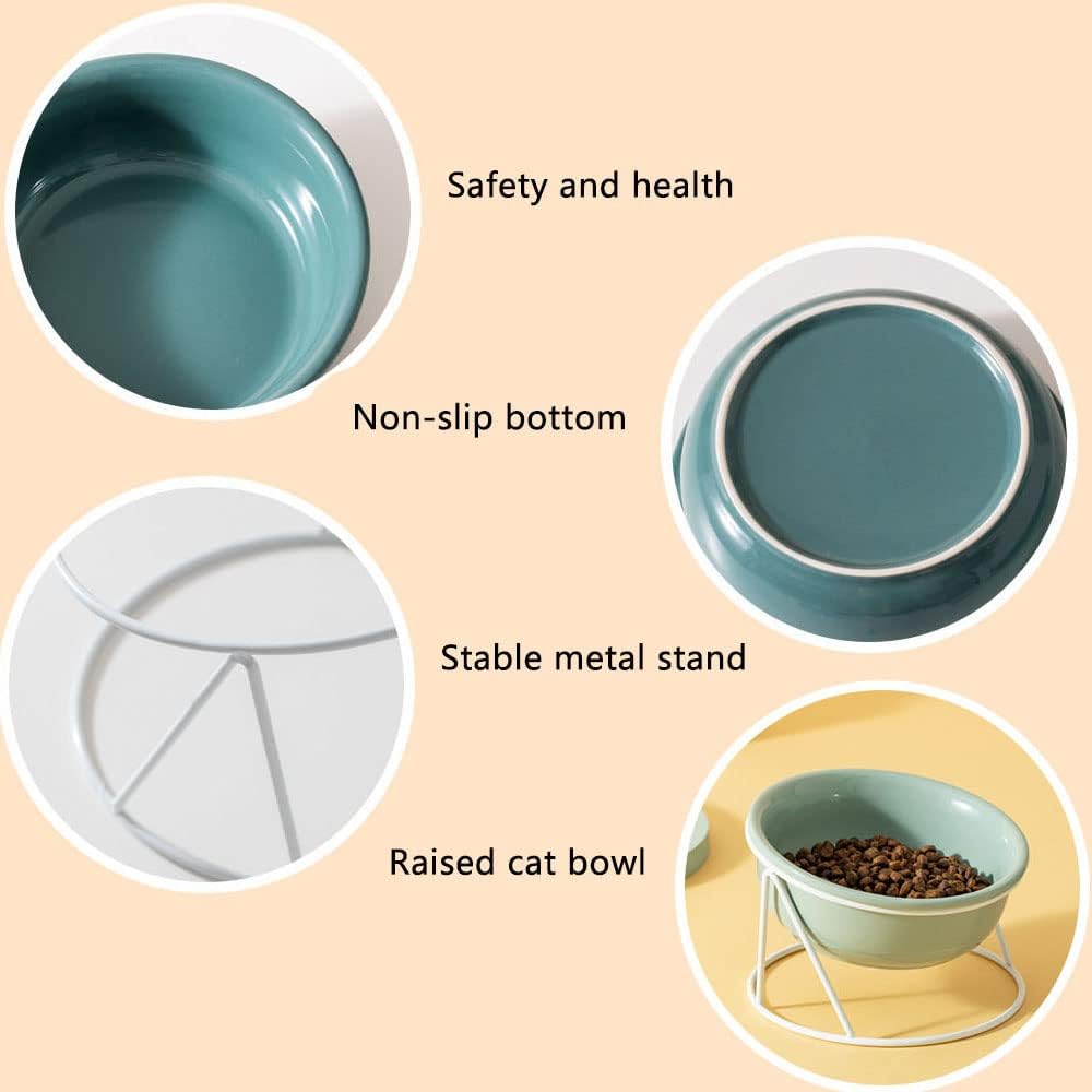Raised Cat Bowl Ceramic Cat Food Bowls Tilted Elevated Cat Bowl for Food and Water Dog Cat Feeding Bowls with Stand for Cats and Small Dogs