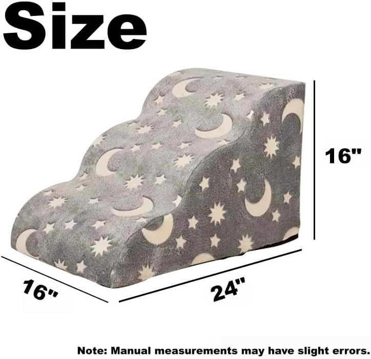 Dog Cat Stairs, Non-Slip Stable Indoor Glow in The Dark Dog Steps, Small Medium Large Pet 3-Step Ramp for Bed, Couch, Height 16"