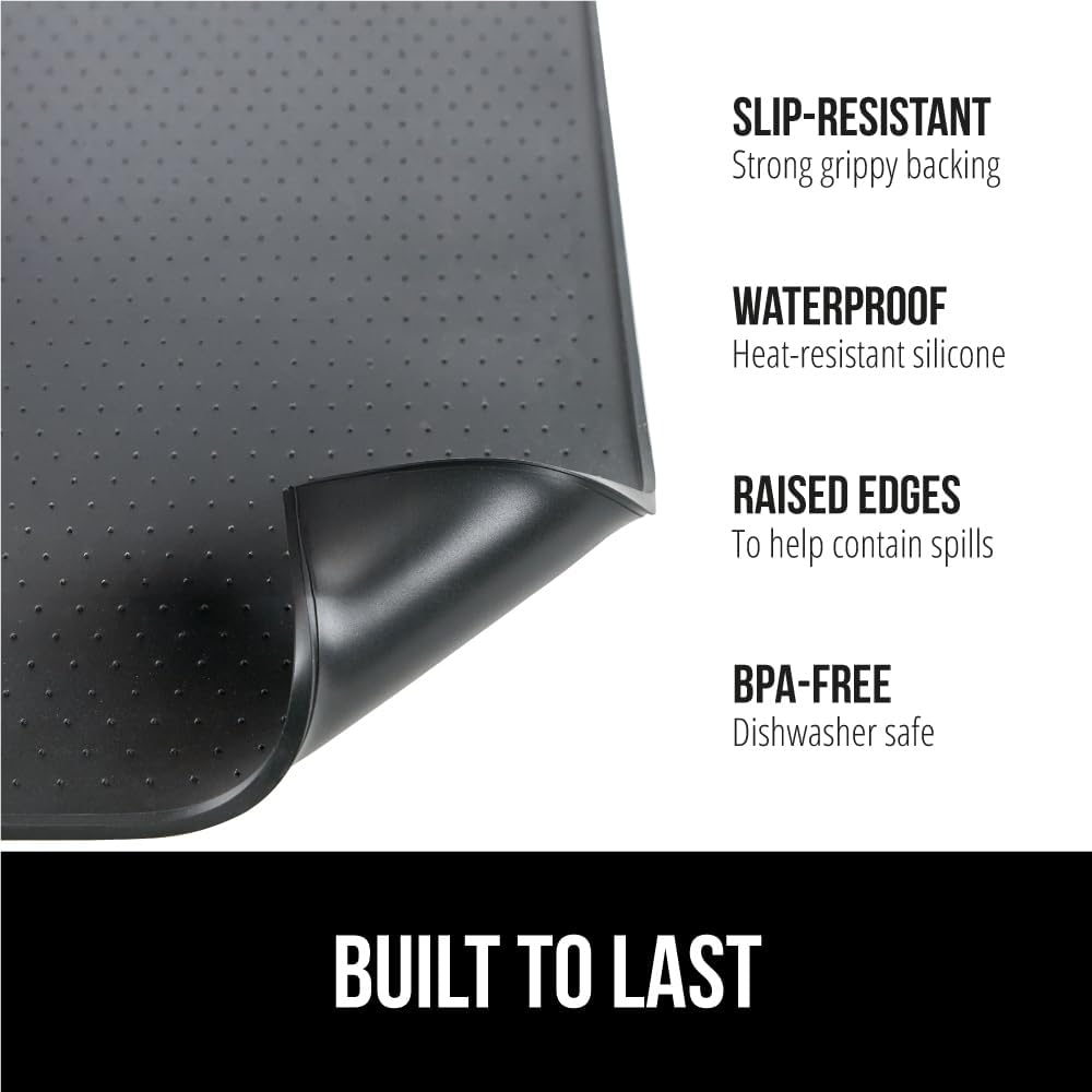 GORILLA GRIP Silicone Coffee Mat, Espresso Machine Bar Accessories, Keep Kitchen Counters Clean, Stays in Place, Waterproof and Heat Resistant Dish Drying Mats, Home Decor Essentials, 11.5x18.6, Black
