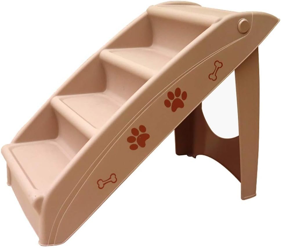 Pet Stair Folding Plastic Portable 4 Step for Cats/Dogs Up for Cars and SUV Couch and Bed Non-Slip Pads (Color : Light Gray) (Light Coffee)