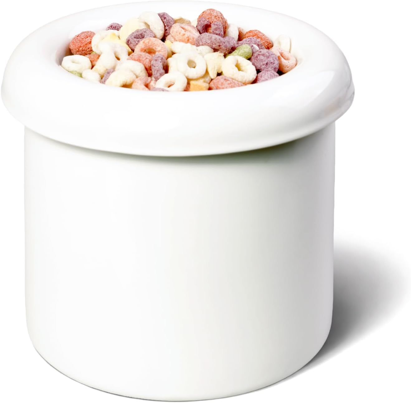 Donut Bowl Elevated Ceramic Cat Bowl with Stand, Raised Whisker-Friendly Bowl for Cats & Small Dogs, Patented Donut Design, Made in Korea (5.9" H -White)