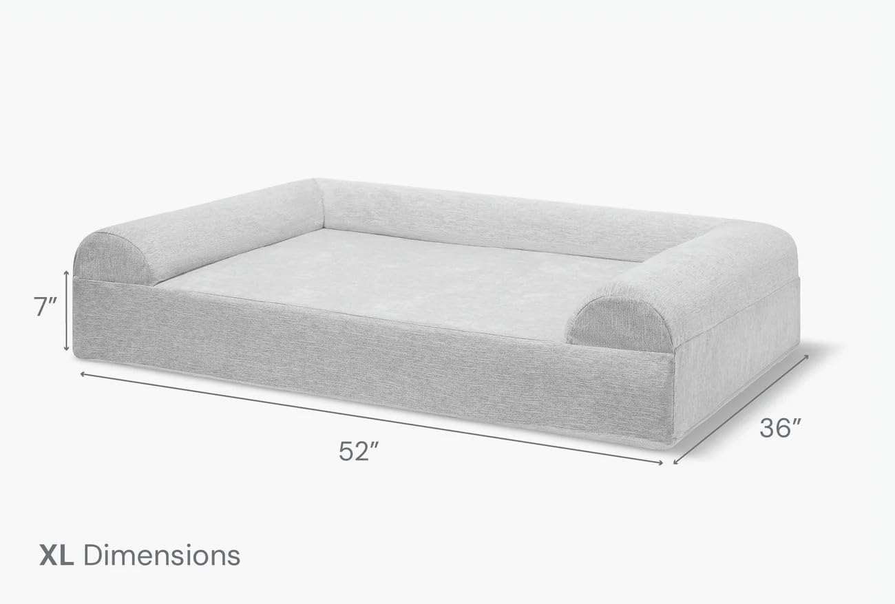 Barker Beds XL Orthopedic Dog Sofa Bed - 7" Foam, 3-Sided Bolster - 75-120 lbs - Joint Pain & Arthritis Relief - Washable - 52"x36"x7" - Stormcloud Linen