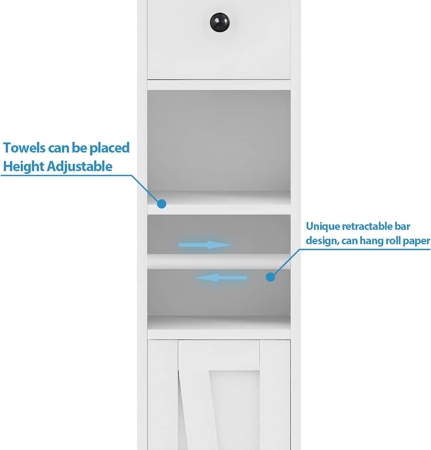Tall Bathroom Storage Cabinet with Adjustable Shelves, Narrow Storage Cabinet with 2 Doors, Drawer, Toilet Paper Holder, Slim Storage Cabinet for Small Space, Kitchen, Laundry, Entryway, White