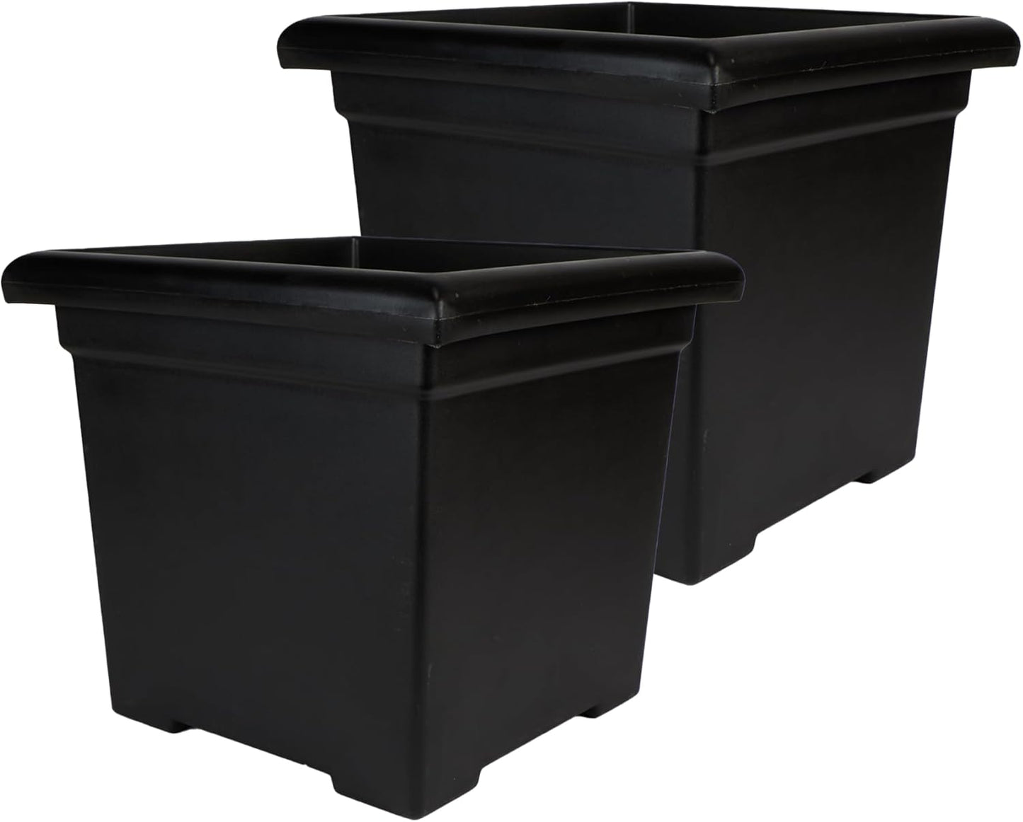 The HC Companies 12.5 Inch Accent Square Plant Pots with Drainage, Lightweight UV-Resistant Plastic Planters for Indoor & Outdoor Plants, 2-Pack Flower Pots for Garden, Office & Home Decor, Black