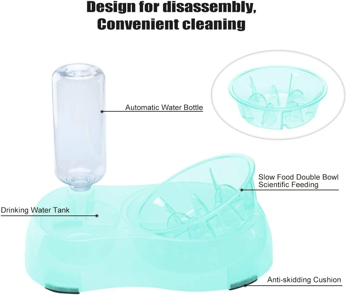 2 in 1 Pet Feeder Water Automatic Dispenser with Bottle, Dog Bowl Slow Feeder, Dog Drinking Fountain Water Bowl for Dog Cat Puppy Kitty, Pet Food and Water Bowl Set Pet Water Dispenser (Green)