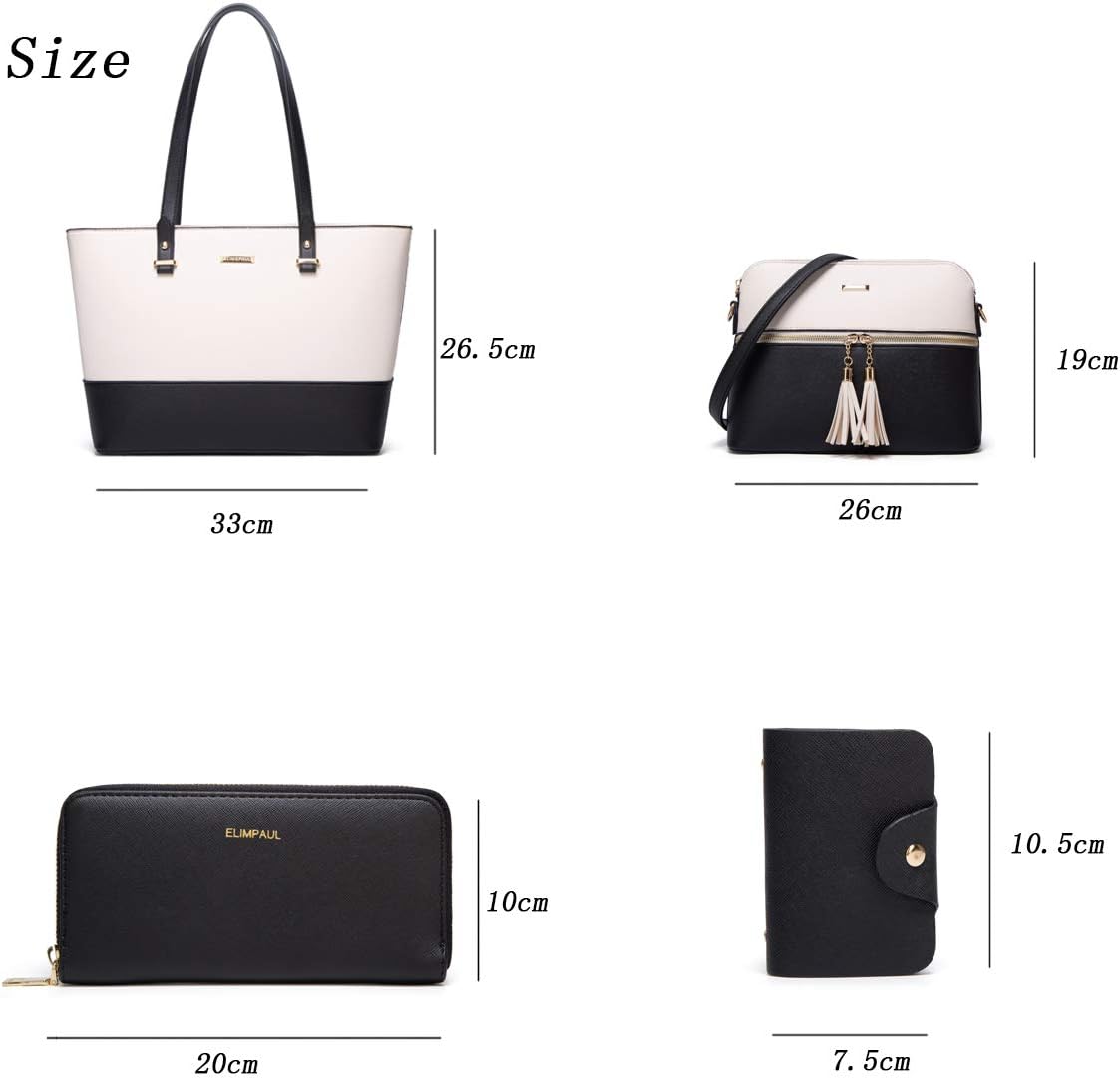Women Fashion Synthetic Leather Handbags Tote Bag Shoulder Bag Top Handle Satchel Purse Set 4pcs