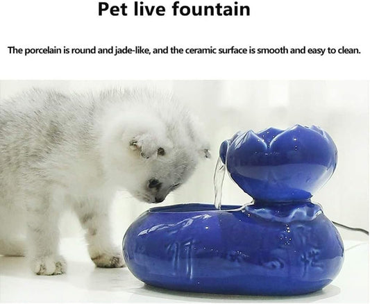 Fountain Automatic Circulation Pet Water Dispenser UltraQuiet Cat and Dog Water Fountain Ceramic Water Bowl Pet Water Dispenser (Color : Brown) (Blue)