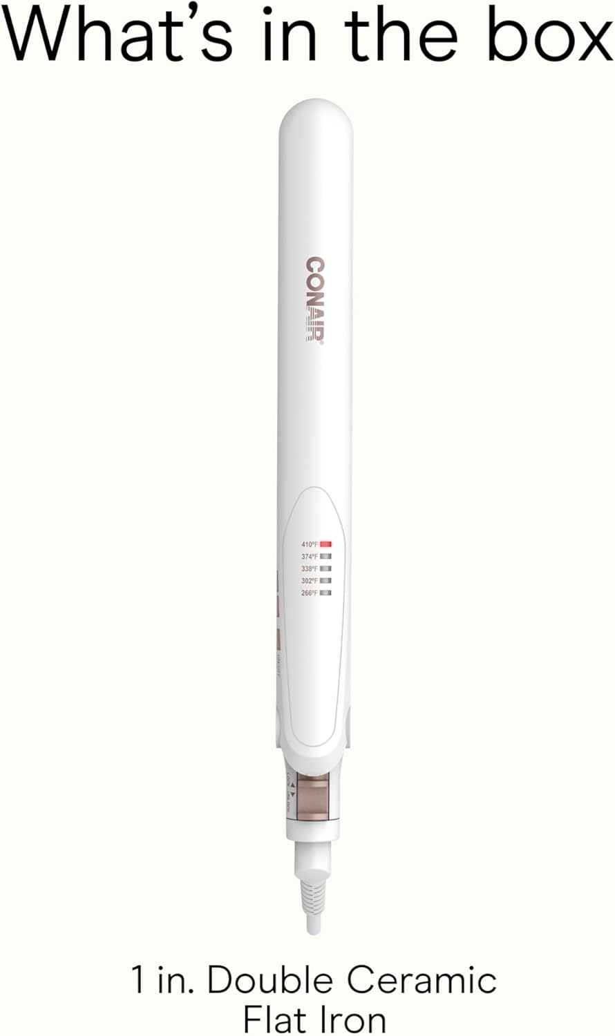 Conair Double Ceramic Flat Iron, 1-Inch Flat Iron Hair Straightener with Claw Clip, 5 Heat Settings, Extra-Long Floating Plates, White