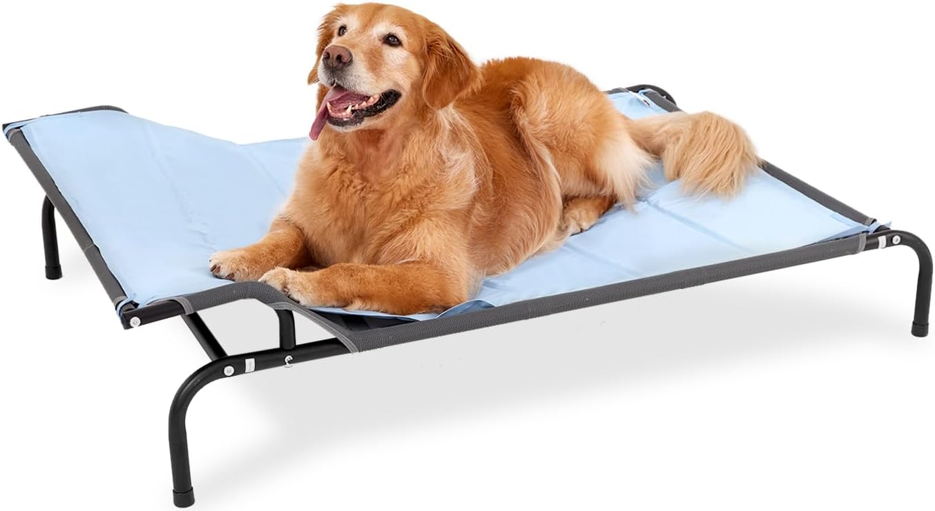 Sweetnight Elevated Dog Bed with Headrest for Large Dogs | Waterproof Raised Dog Cot for Outdoor - 51inch Heavy Duty Steel Frame with Cooling Mat &Easy Assembly，Supports 88 lbs, XL