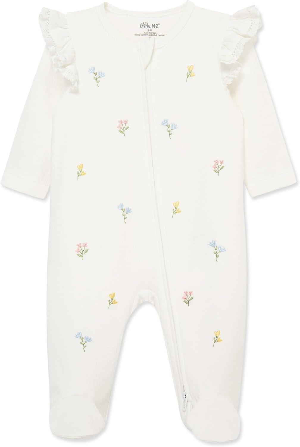 Little Me Clothes for Baby Girls' 100% Cotton Scratch-Free Tag Footie Sleeper, Preemie to 9 Months