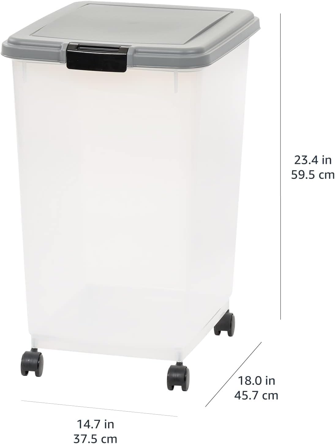 Amazon Basics Airtight Pet Food Storage Container with Scoop, BPA Free, Removable Wheels, 69 QT, Gray