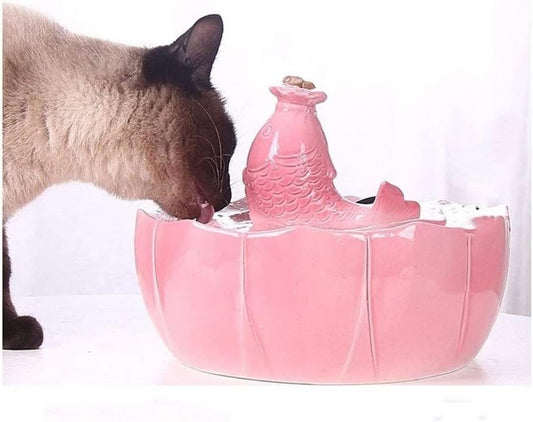 Fountain Portable Automatic Circulation Pet Water Dispenser for Cat and Dogs Ceramics Cat Water Fountain for Drinking Pet Water Dispenser (Color : White) (Pink)